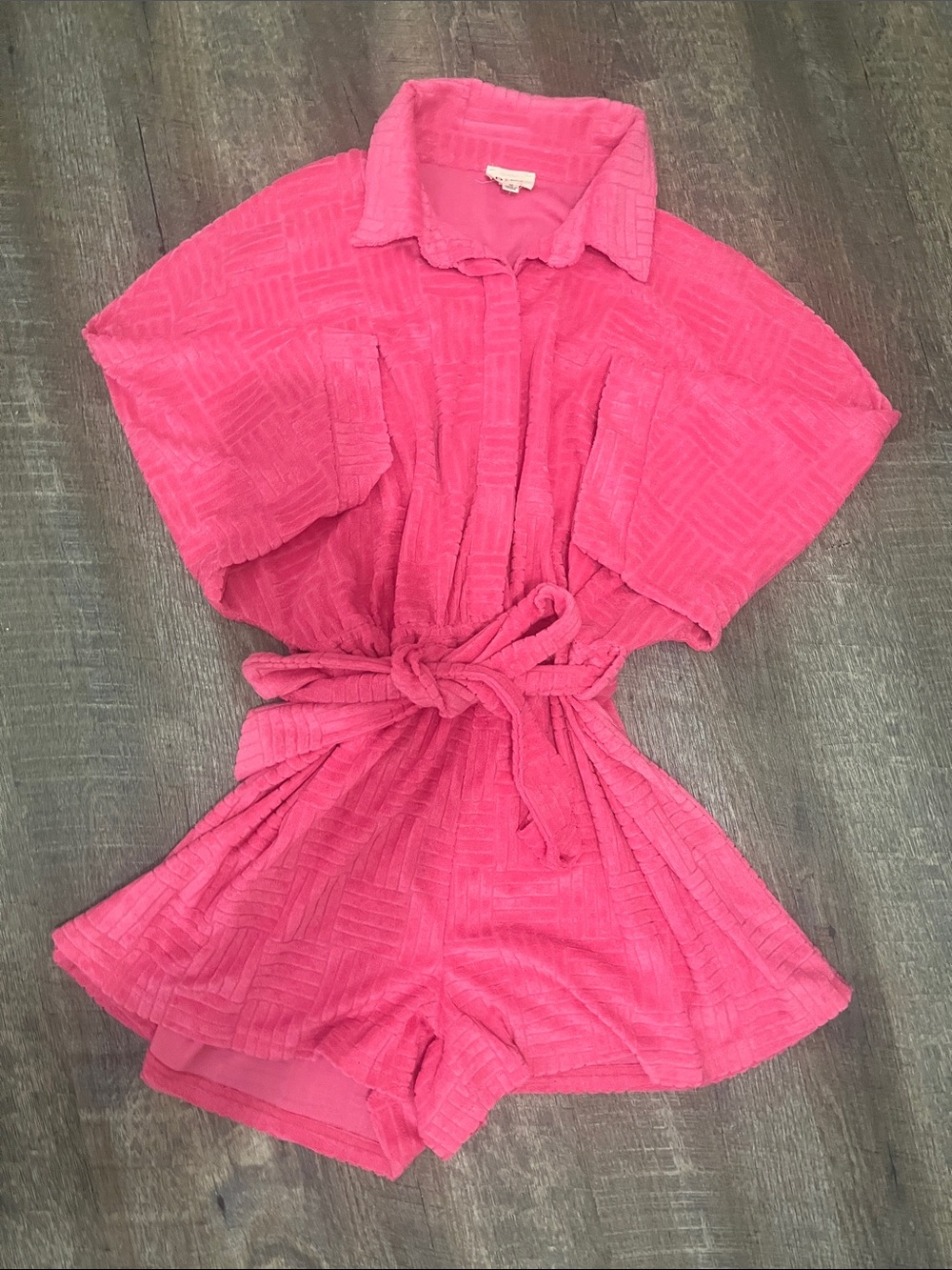 BiBi Hot Pink Short-Sleeve Textured Romper